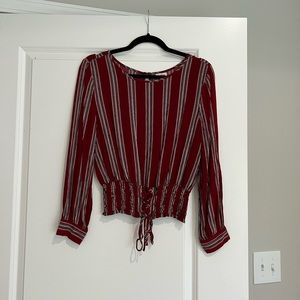 Elegant Dark Red and White Blouse with Corset-like bottom